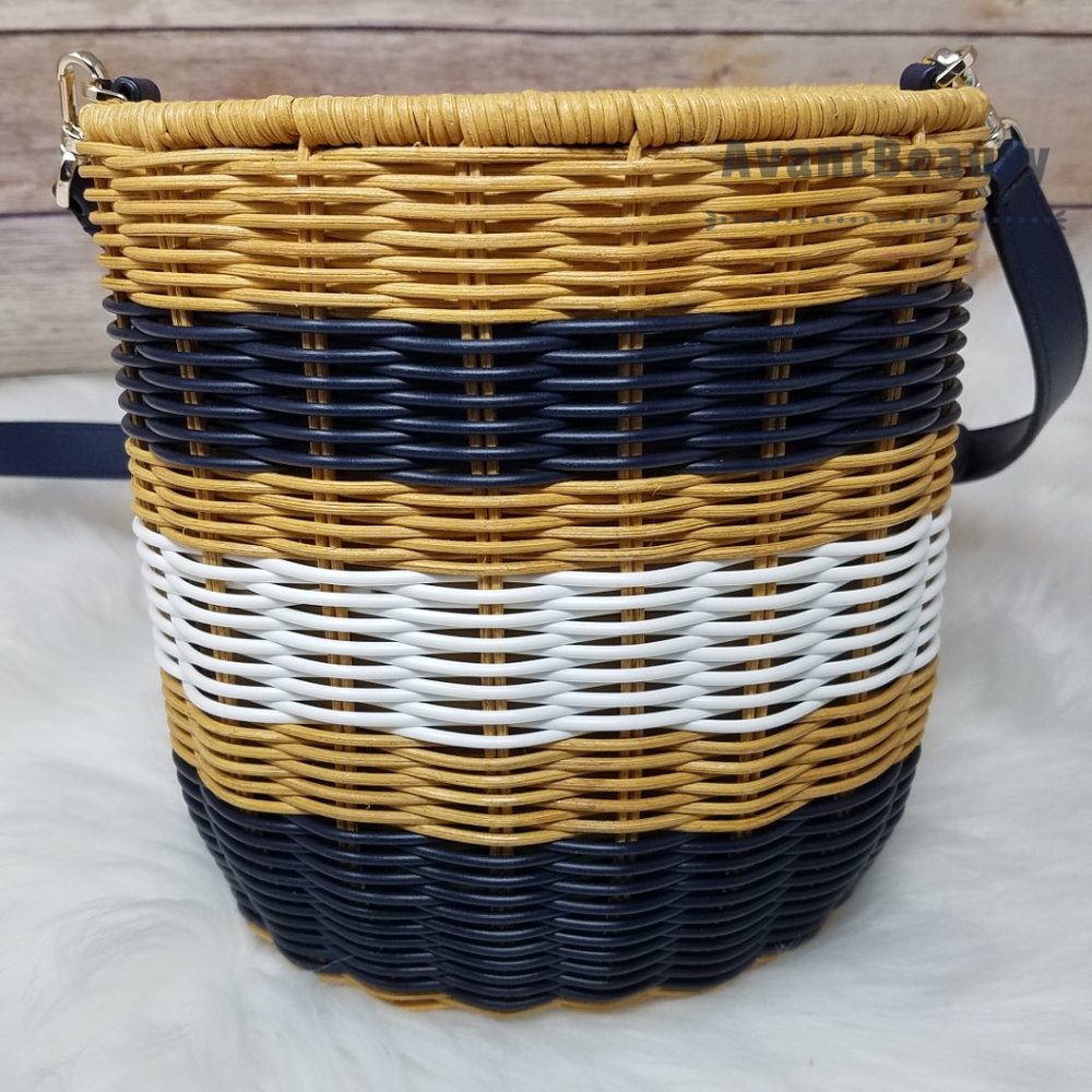 Kate Spade Medium Bucket Bag Buoy Wicker Blue Mult - Picture 12 of 16